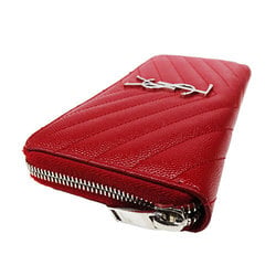 Saint Laurent SAINT LAURENT Wallet for Women and Men, Long Wallet, Caviar Skin, Red, Round