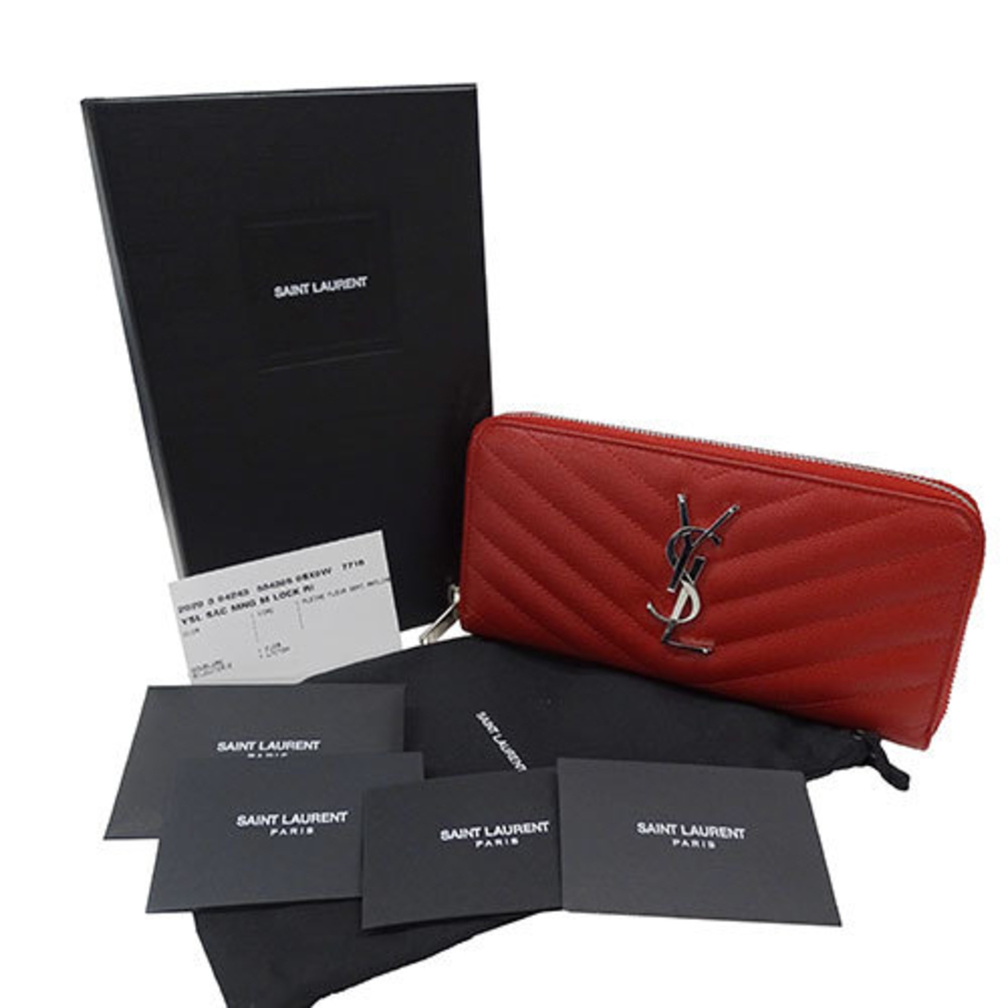 Saint Laurent SAINT LAURENT Wallet for Women and Men, Long Wallet, Caviar Skin, Red, Round