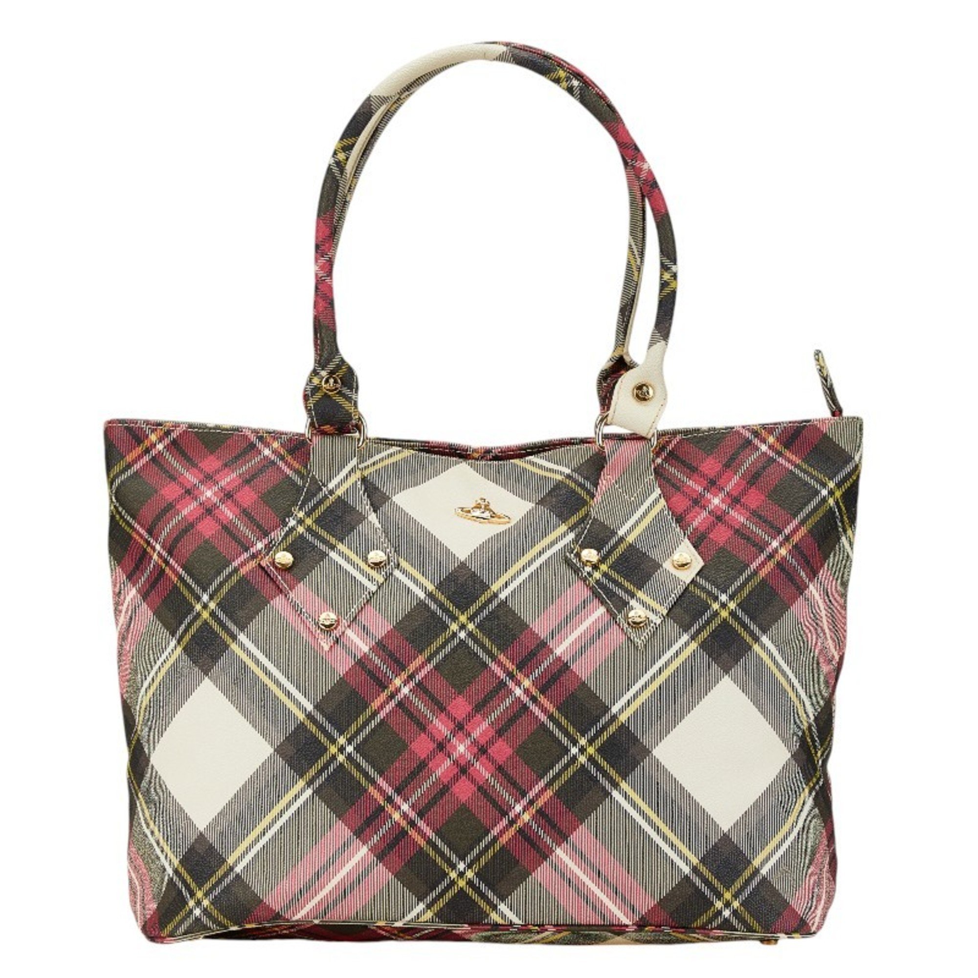 Vivienne Westwood Check Handbag Tote Bag Pink Black PVC Leather Women's