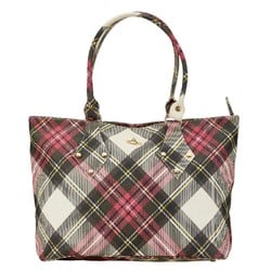 Vivienne Westwood Check Handbag Tote Bag Pink Black PVC Leather Women's