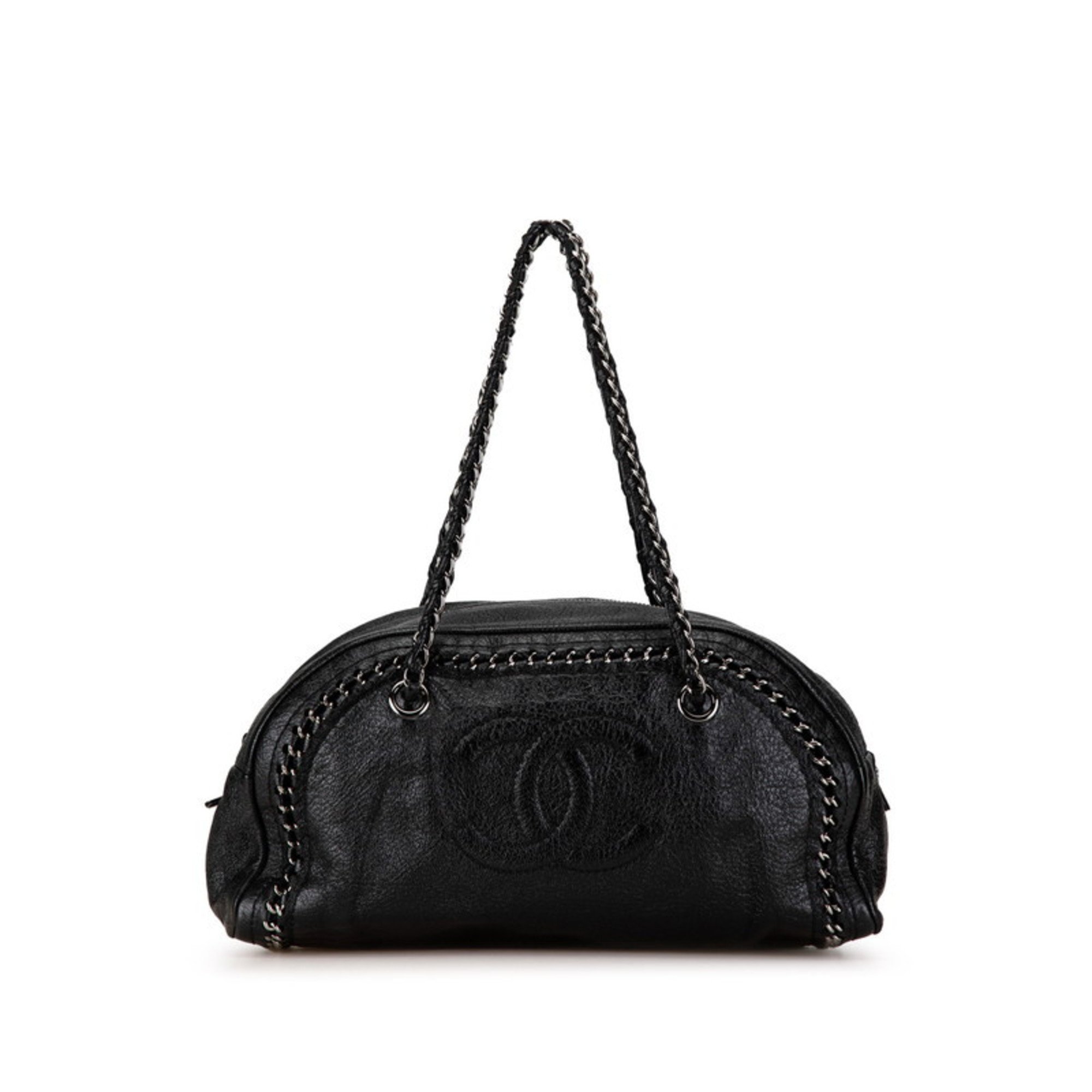 Chanel Luxury Line Coco Mark Chain Handbag Boston Bag Black Leather Women's CHANEL