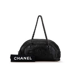 Chanel Luxury Line Coco Mark Chain Handbag Boston Bag Black Leather Women's CHANEL