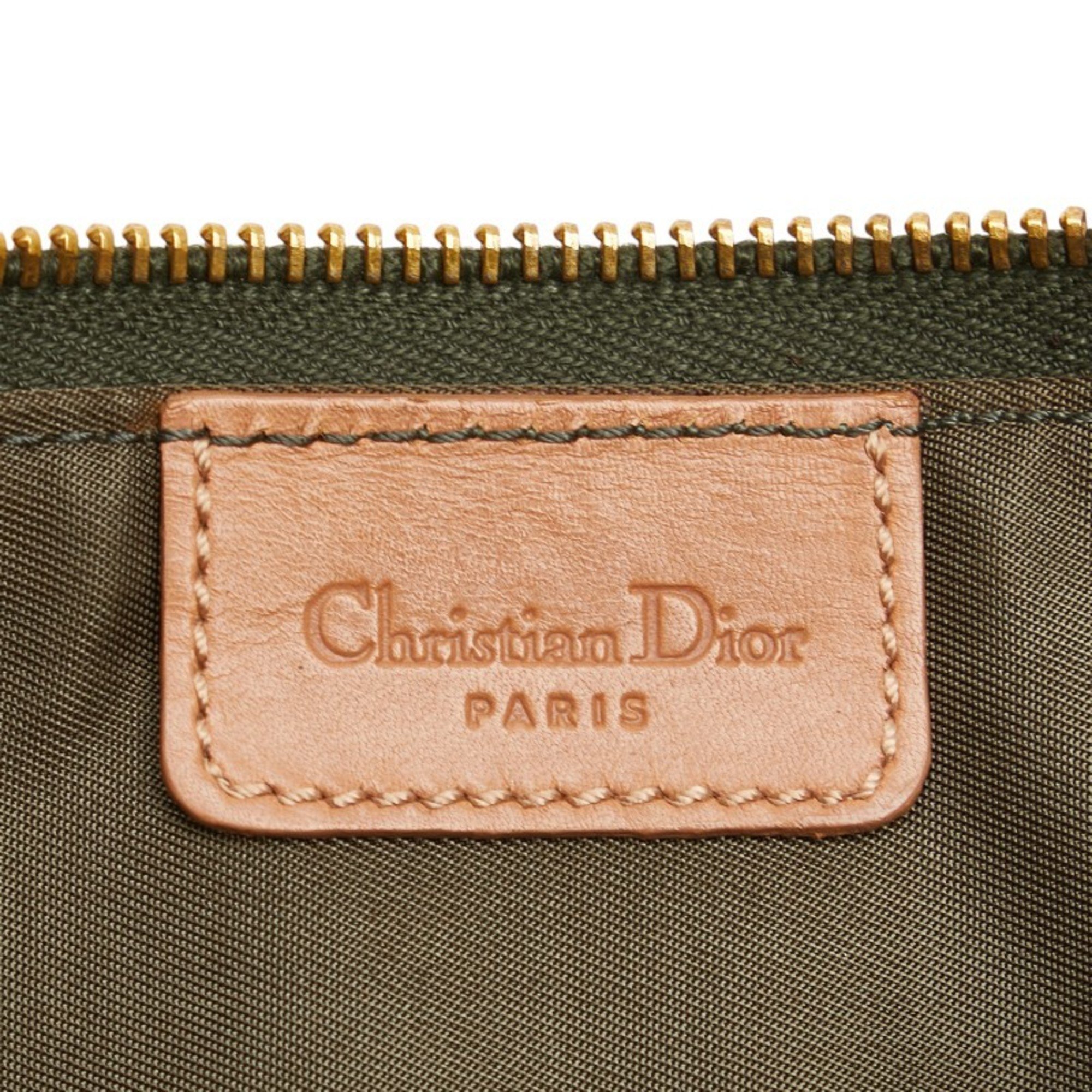 Christian Dior Dior Trotter Saddle Handbag Bag Khaki Green Canvas Leather Women's