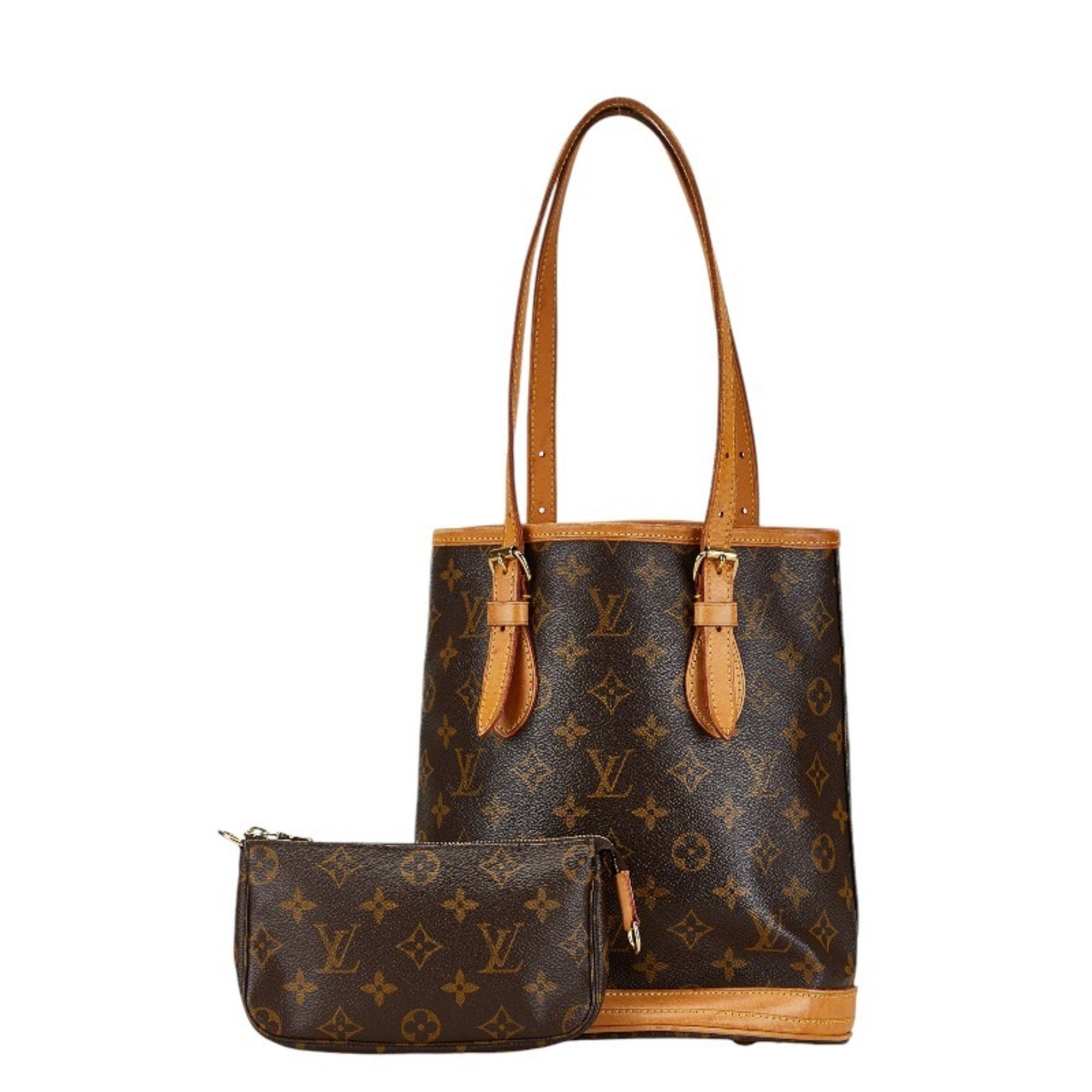 Louis Vuitton Monogram Petit Bucket PM Tote Bag Shoulder M42238 Brown PVC Leather Women's LOUIS VUITTON