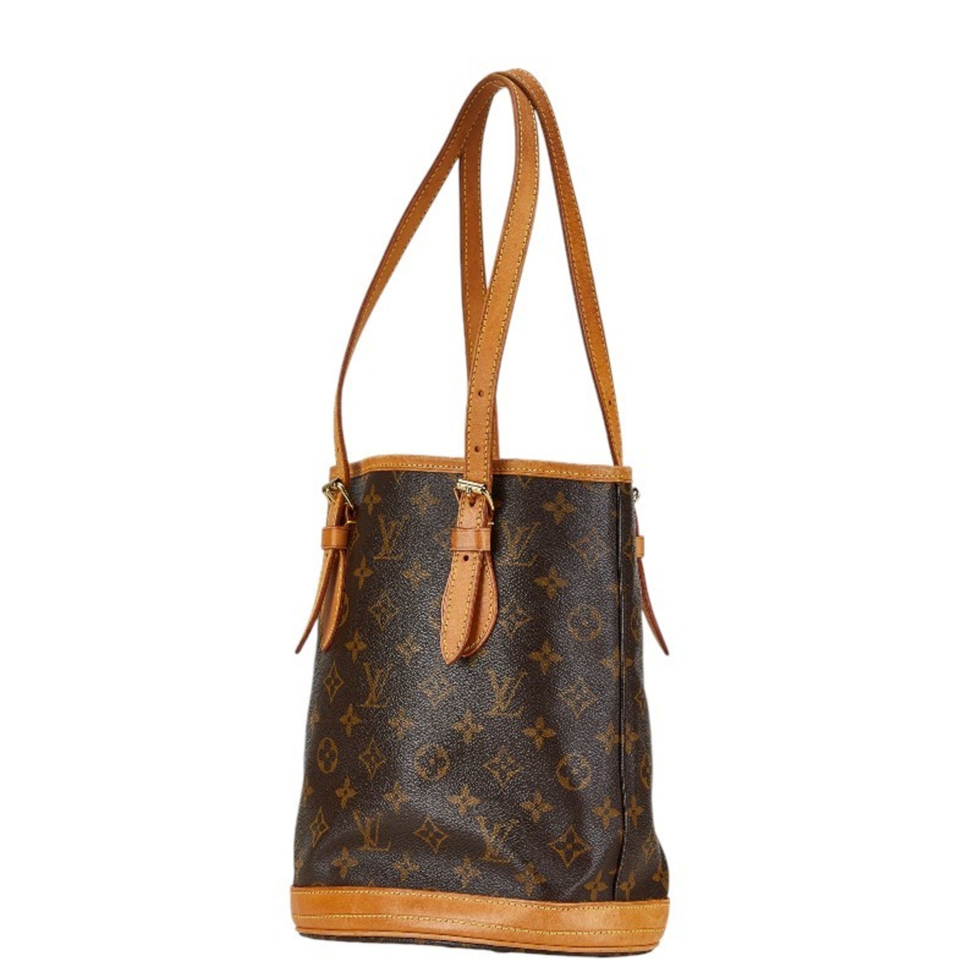 Louis Vuitton Monogram Petit Bucket PM Tote Bag Shoulder M42238 Brown PVC Leather Women's LOUIS VUITTON