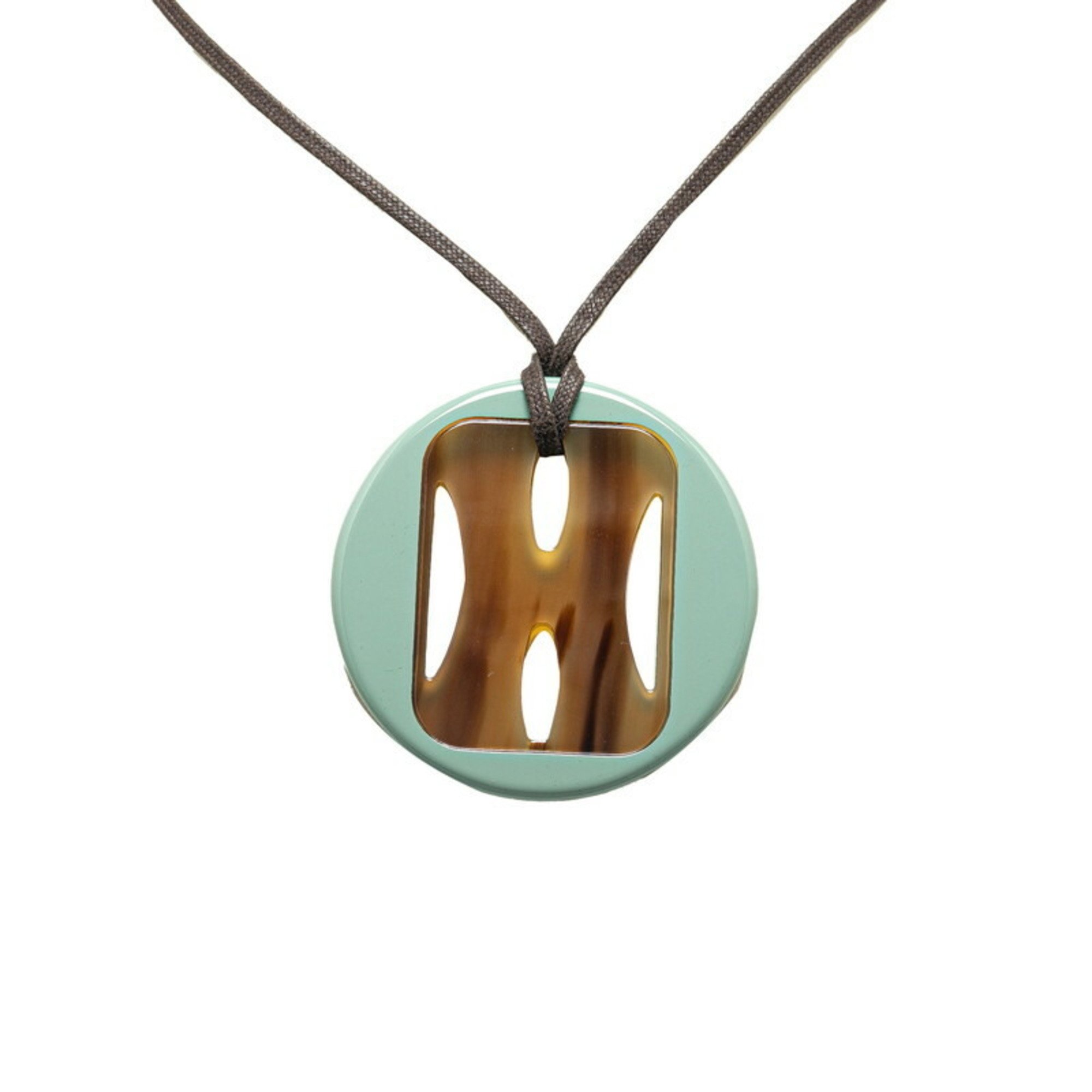 Hermes Tonkin Necklace Brown Green Buffalo Horn Women's HERMES