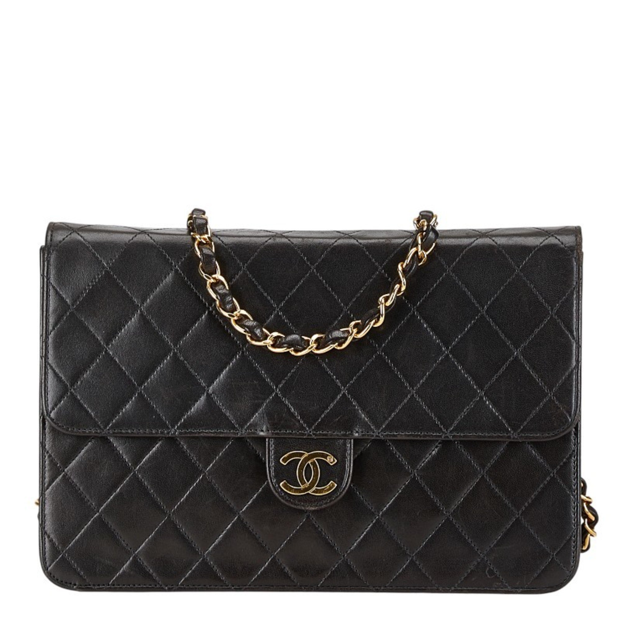 Chanel Matelasse 25 Coco Mark Chain Shoulder Bag Black Lambskin Women's CHANEL