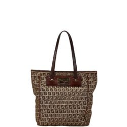 FENDI Zucchino Handbag Tote Bag Brown Canvas Leather Women's