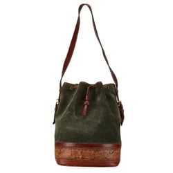 LOEWE Shoulder Bag Khaki Green Brown Leather Suede Women's