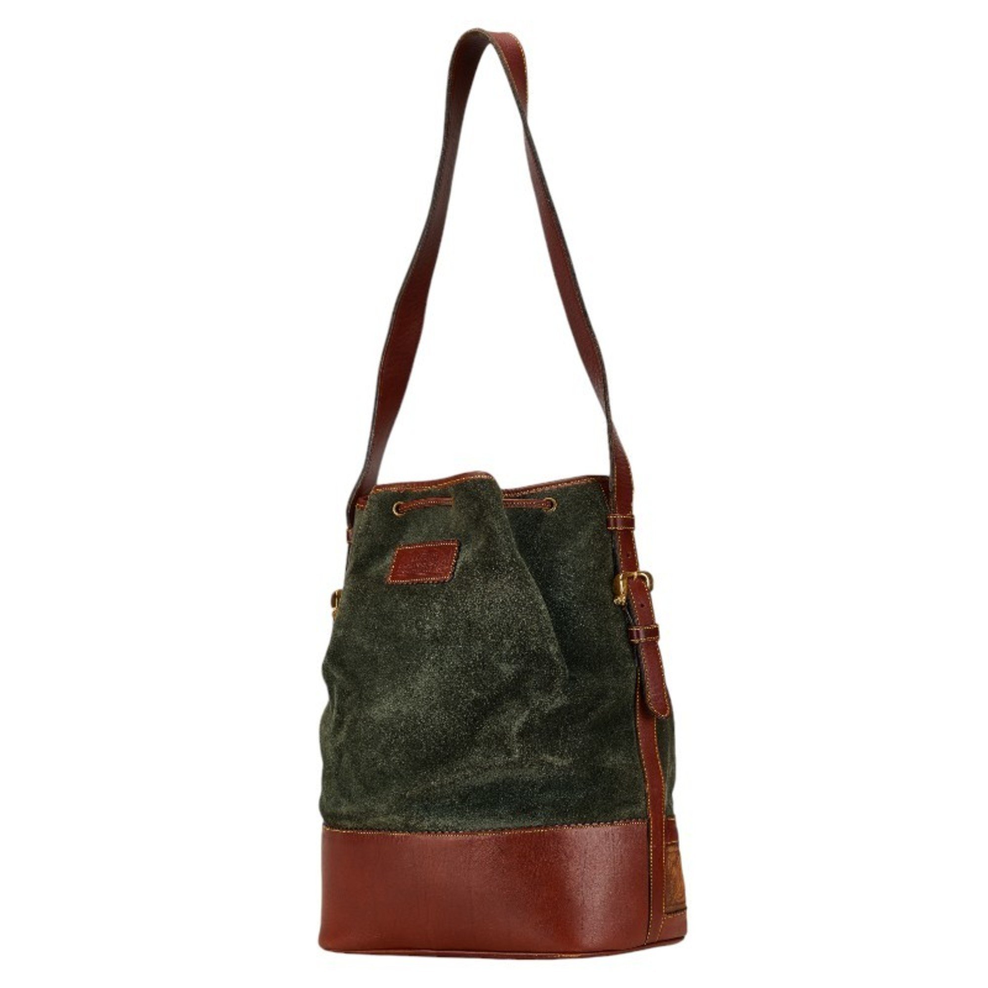 LOEWE Shoulder Bag Khaki Green Brown Leather Suede Women's