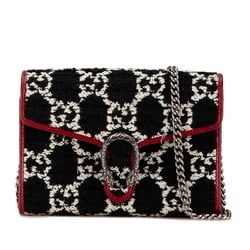 Gucci GG Dionysus Chain Shoulder Wallet 401231 Black Red Tweed Leather Women's GUCCI