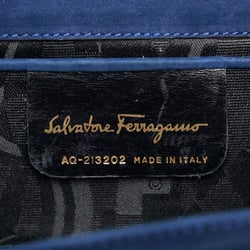 Salvatore Ferragamo Vara Ribbon Chain Shoulder Bag AQ-213202 Navy Nubuck Women's