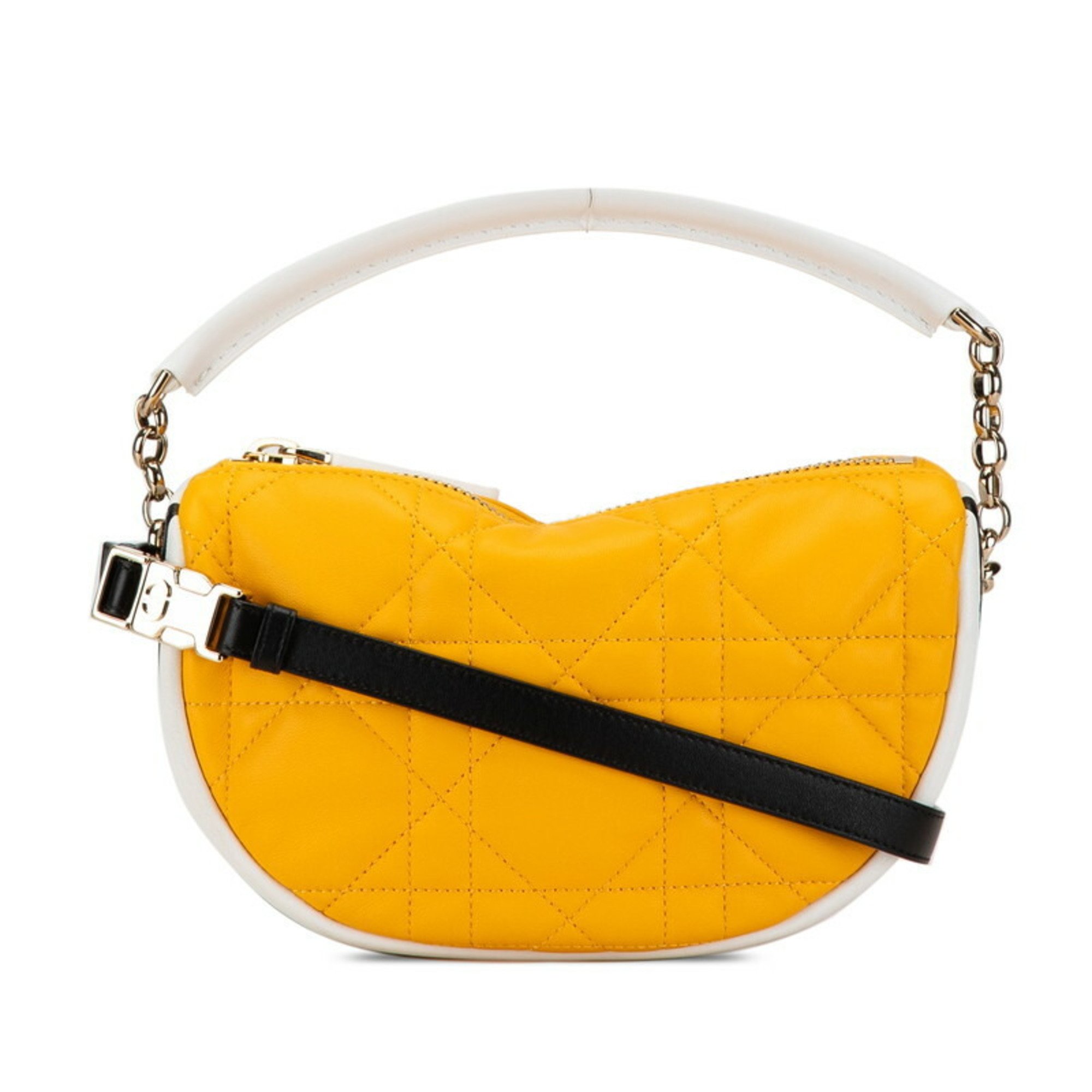 Christian Dior Dior Cannage DIOR VIBE Small Hobo Bag Handbag Shoulder Yellow White Black Leather Women's