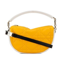 Christian Dior Dior Cannage DIOR VIBE Small Hobo Bag Handbag Shoulder Yellow White Black Leather Women's