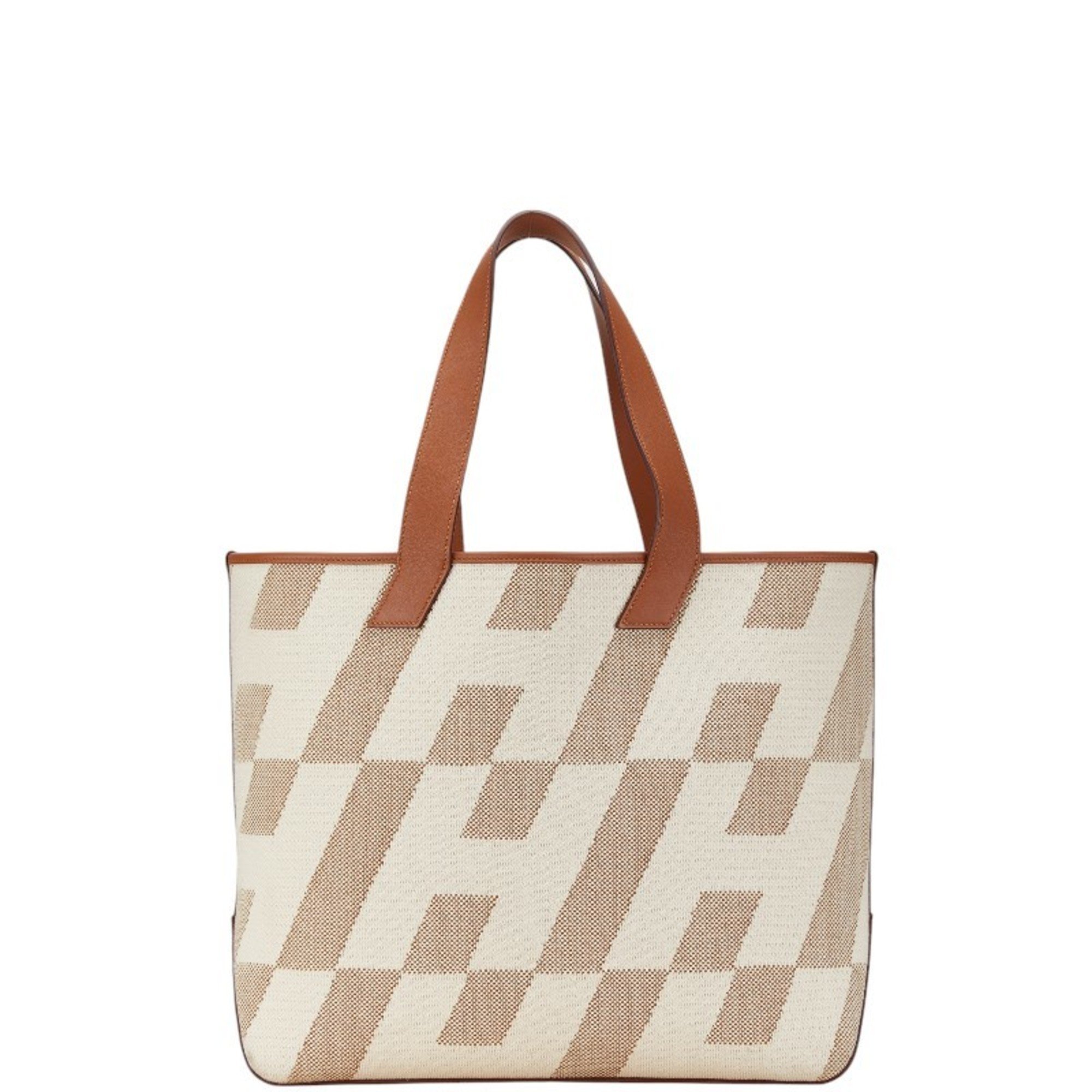 Hermes H Ambié GM Tote Bag Beige Brown Toile Leather Women's HERMES