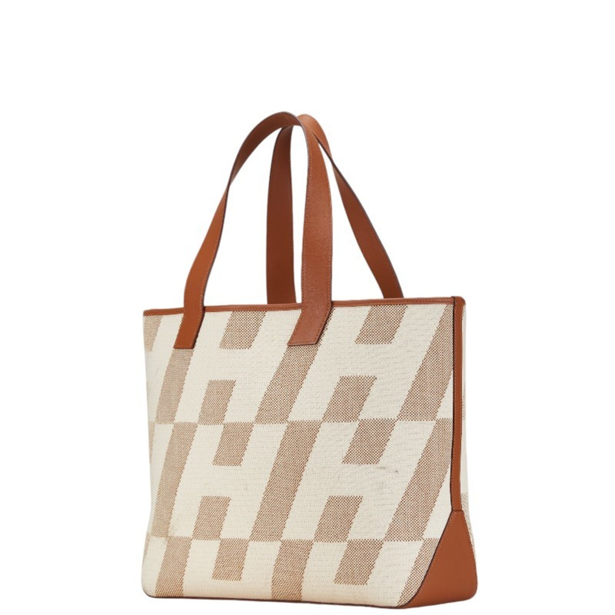 Hermes H Ambié GM Tote Bag Beige Brown Toile Leather Women's HERMES