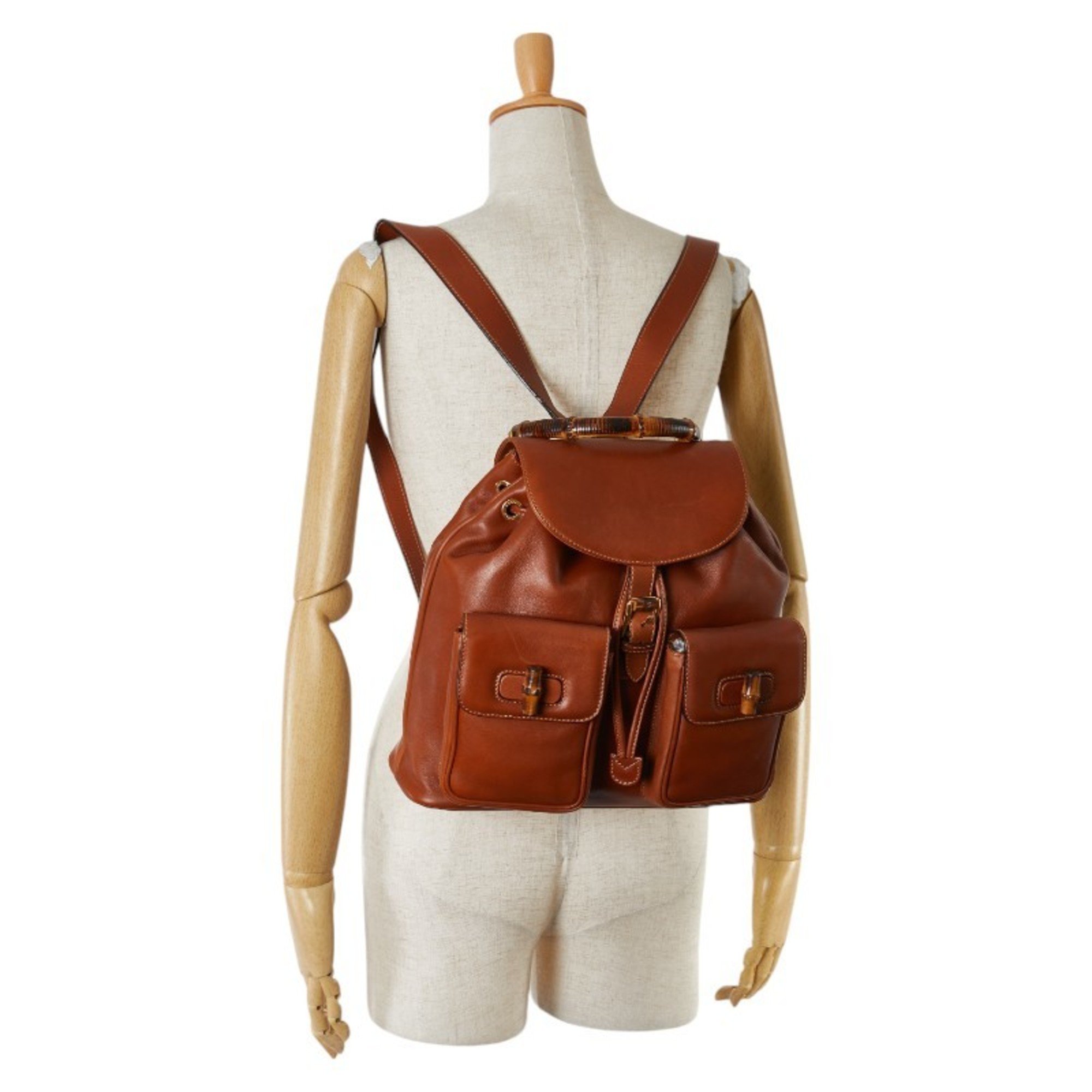 Gucci Bamboo Backpack 003 1998 0016 Brown Leather Women's GUCCI