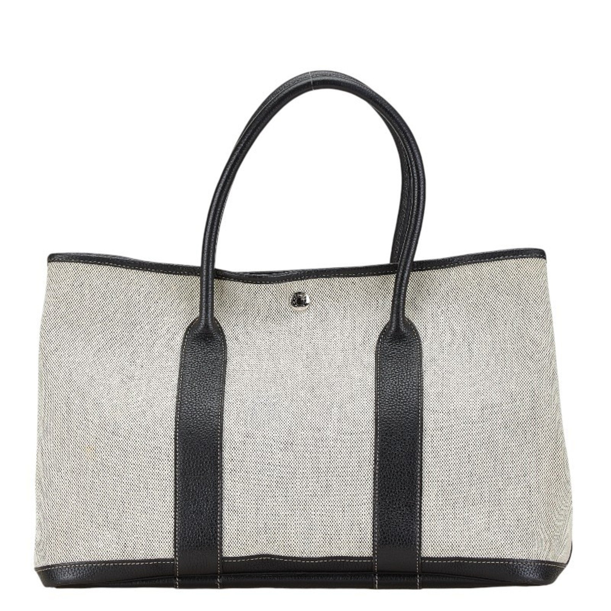 Hermes Garden PM Tote Bag Grey Black Toile H Leather Women's HERMES