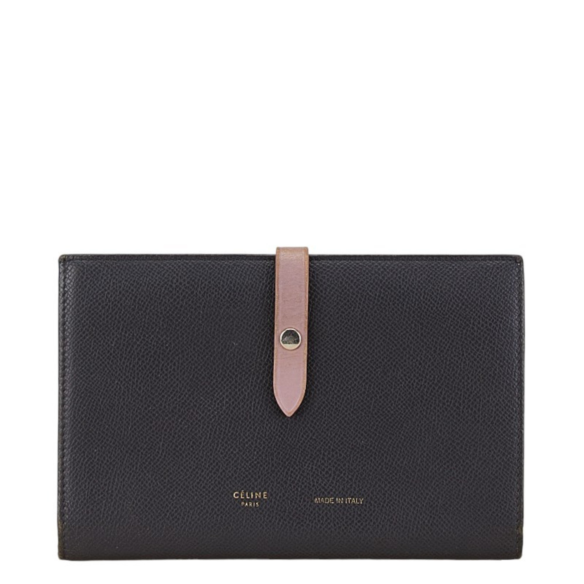 Celine Strap Large Multi-Function Long Wallet Navy Purple Leather Women's CELINE