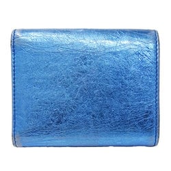 CHANEL Women's Wallet Tri-fold Leather Metallic Blue Ribbon Compact