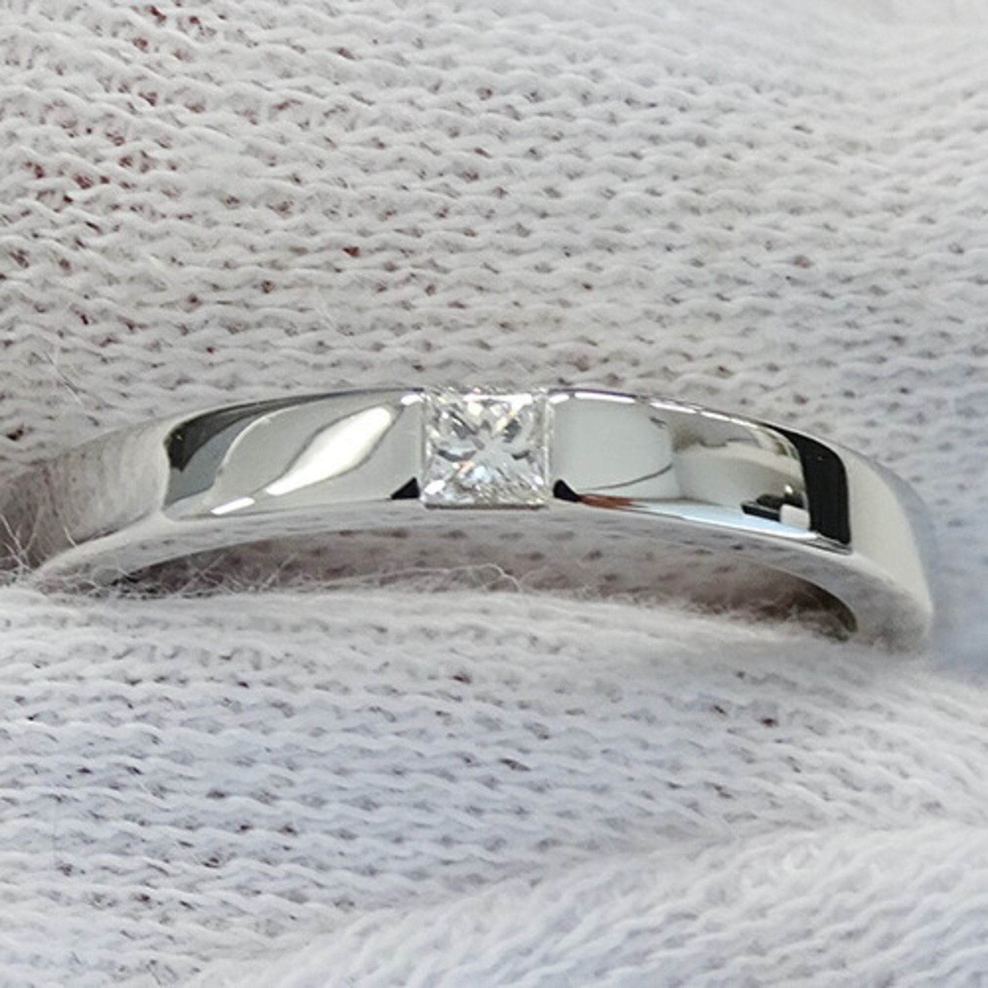 Harry Winston HARRY WINSTON Ring for Women and Men, PT950, 1P Diamond, Princess Cut, Platinum, Size 14, Polished