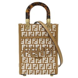 FENDI Bag Women's Handbag Shoulder 2way Zucchino Sunshine Shopper Small Raffia Beige White 8BS051