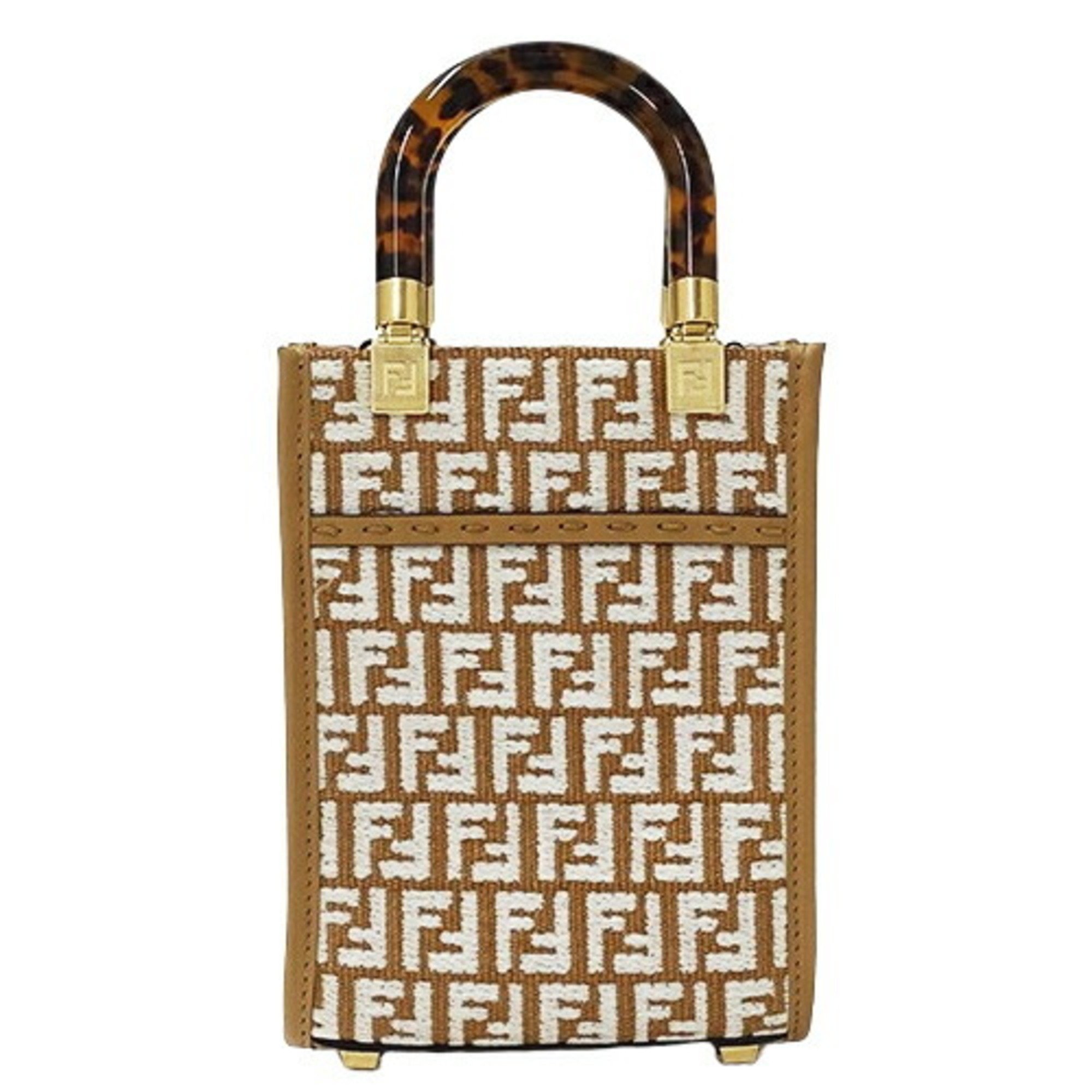 FENDI Bag Women's Handbag Shoulder 2way Zucchino Sunshine Shopper Small Raffia Beige White 8BS051