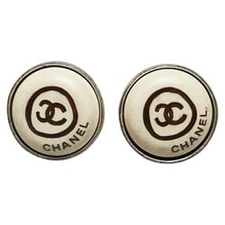 Chanel Coco Mark Earrings Silver Beige Metal Women's CHANEL