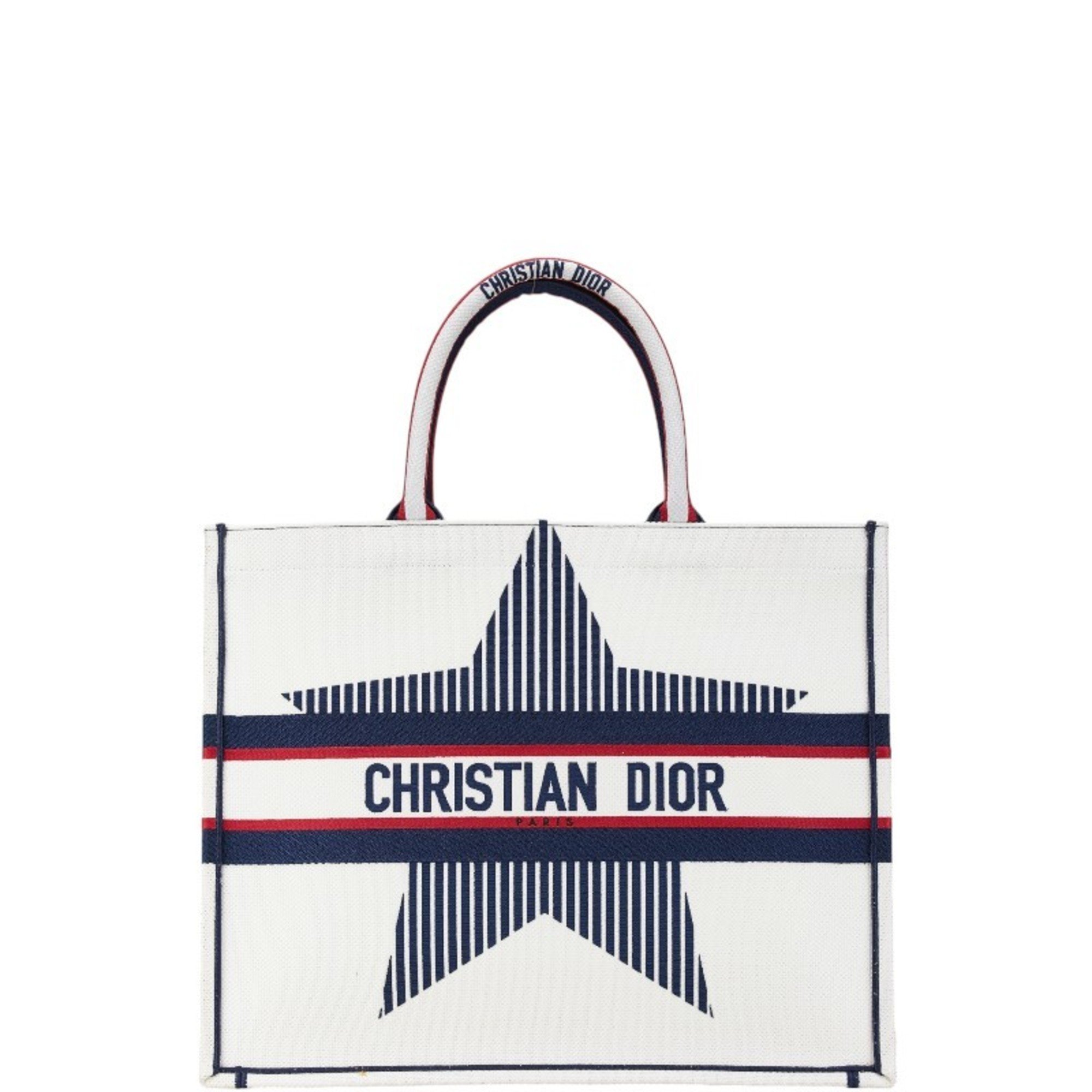 Christian Dior Dior Alps Book Tote Large Bag White Navy Canvas Women's