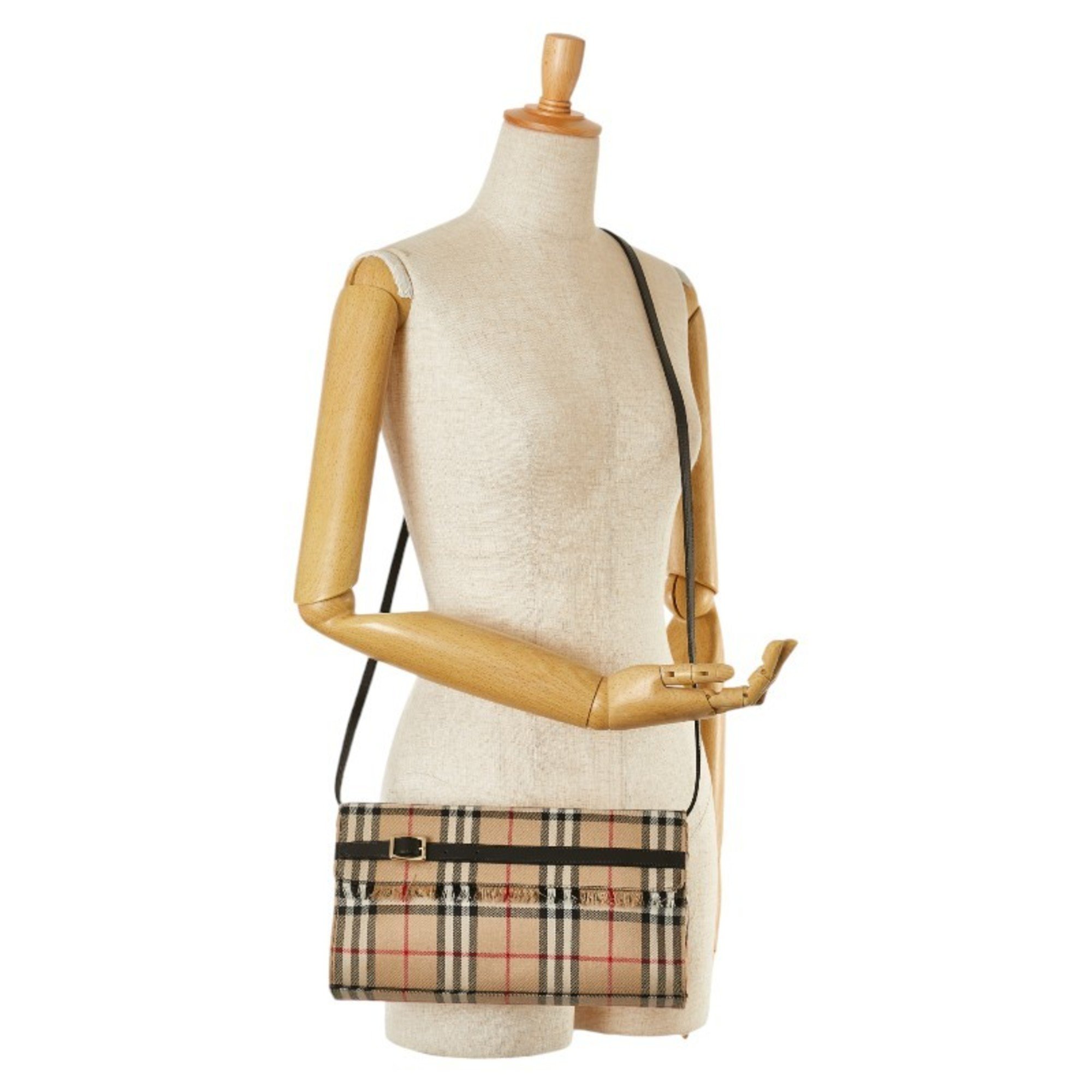 Burberry Blue Label Nova Check Shoulder Bag Beige Canvas Leather Women's BURBERRY