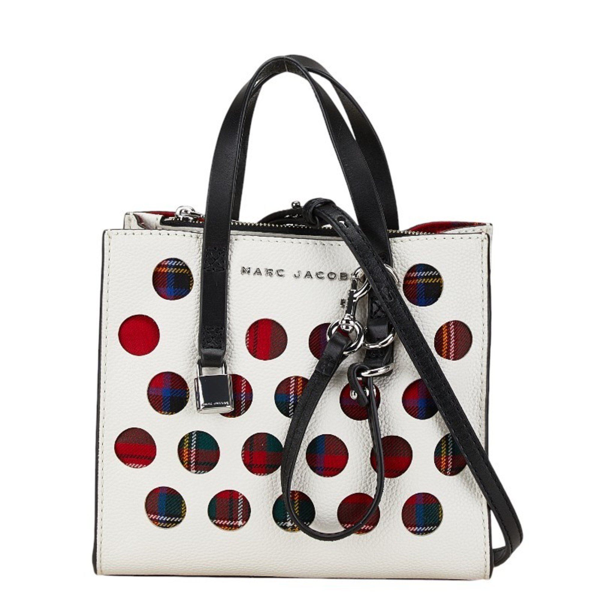 Marc Jacobs Check Grind Handbag Shoulder Bag White Red Leather Women's MARC JACOBS