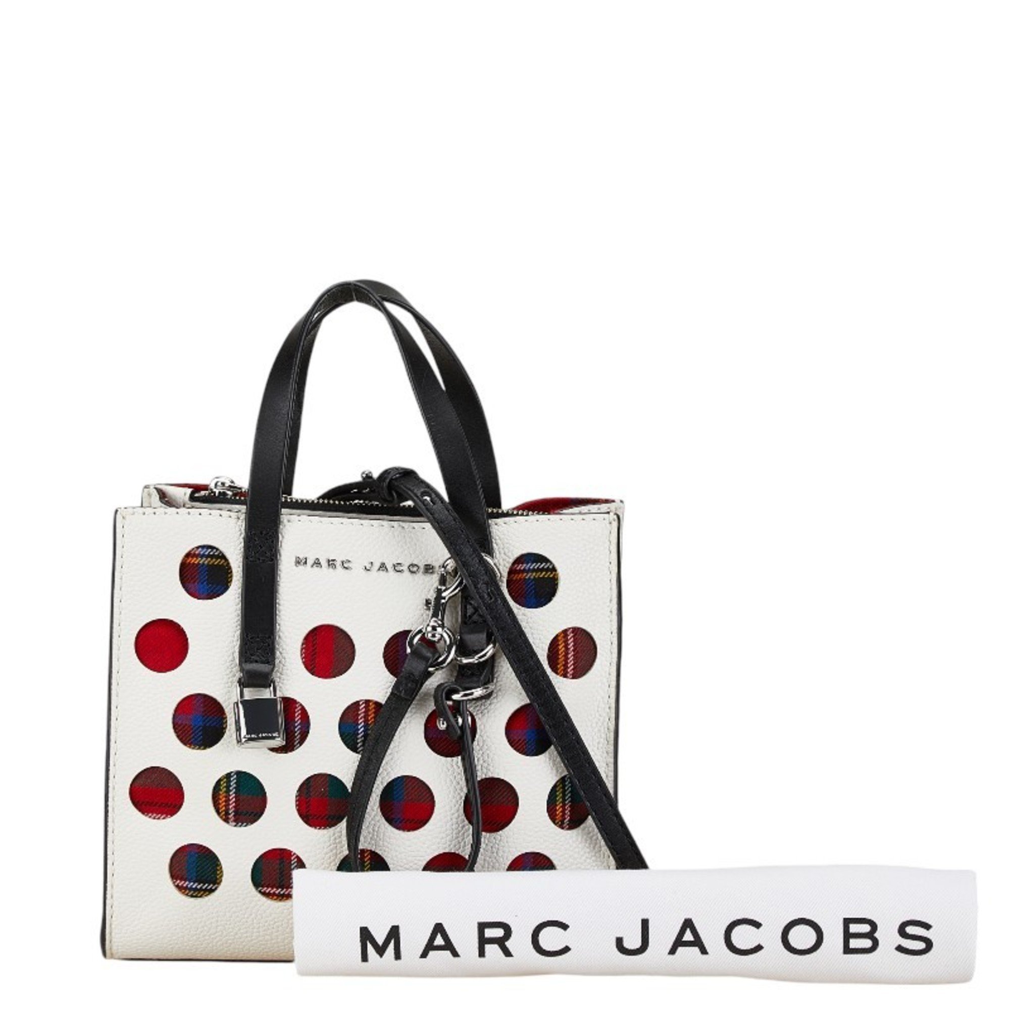 Marc Jacobs Check Grind Handbag Shoulder Bag White Red Leather Women's MARC JACOBS