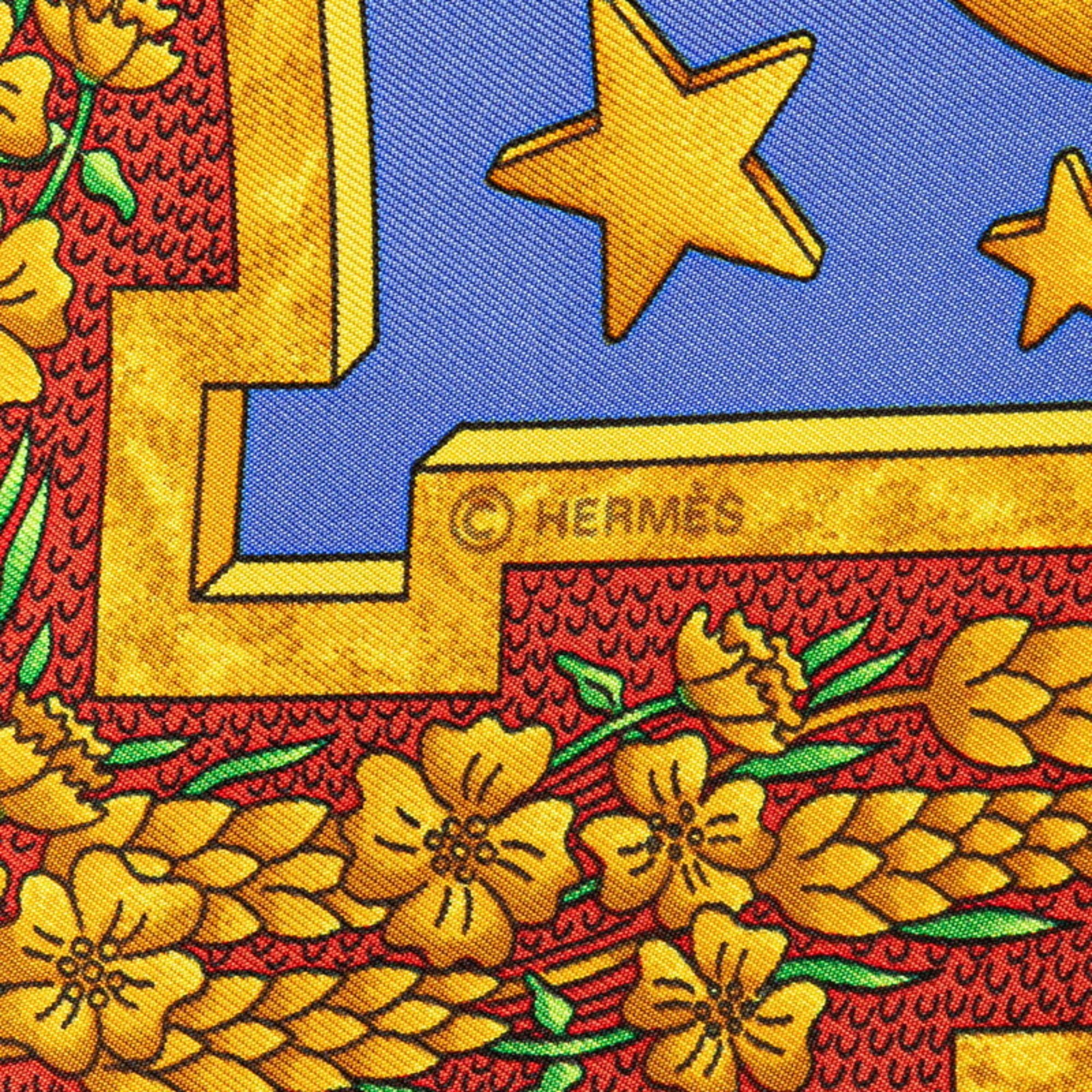 Hermes Carre 90 CARPE DIEM Enjoy today, seize the day Scarf Muffler White Gold Multicolor Silk Women's HERMES