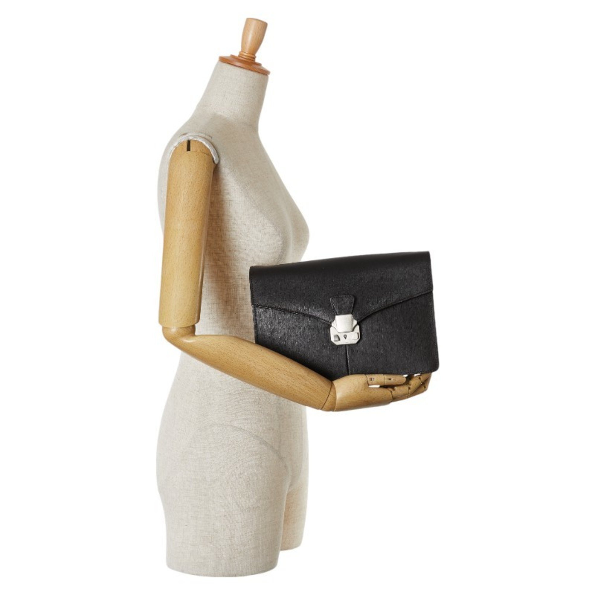 Dunhill clutch bag, second black, brown, leather, women's