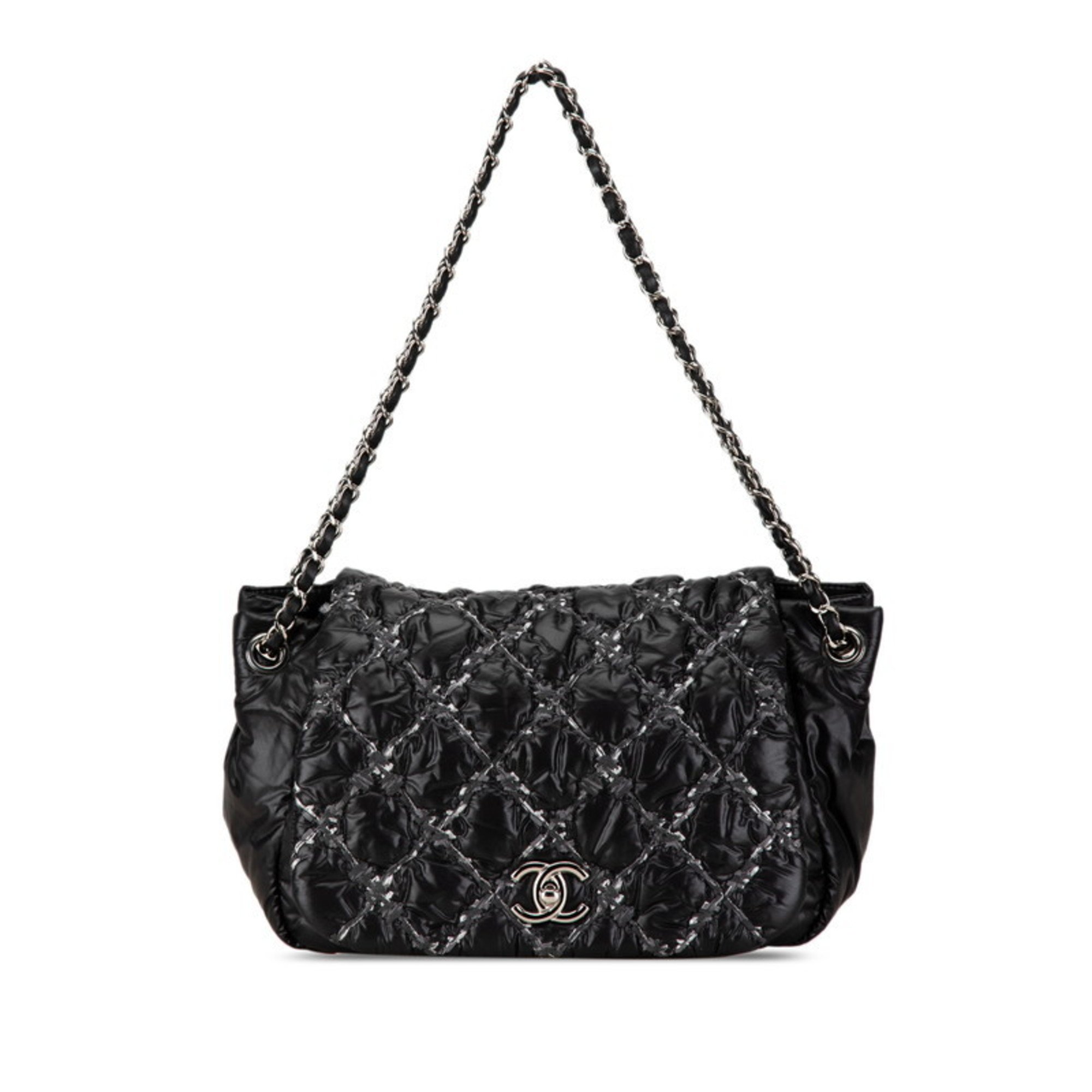 Chanel Parisian Coco Mark Chain Shoulder Bag Black Nylon Leather Women's CHANEL