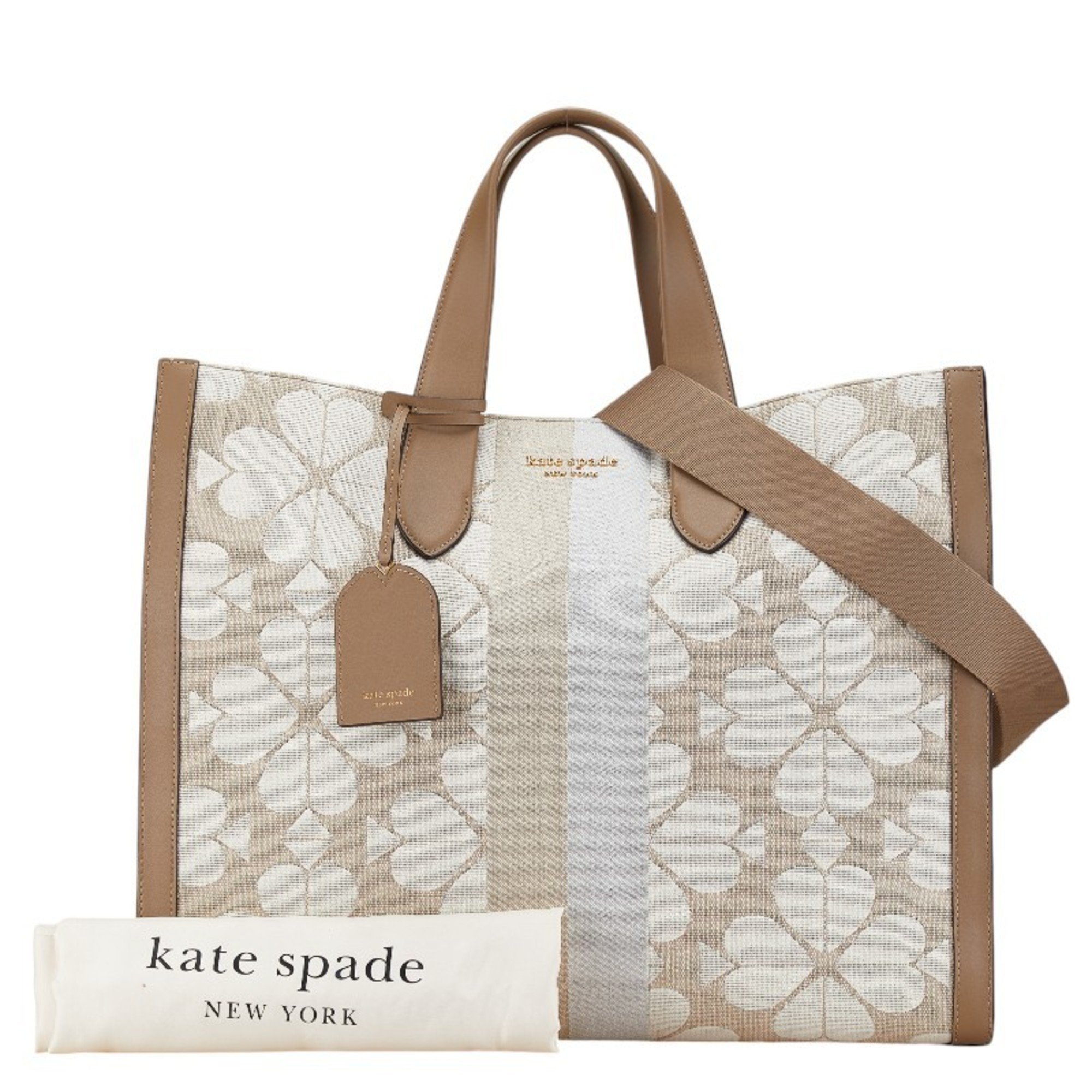 Kate Spade Tote Bag Shoulder Cream Greige White Canvas Leather Women's