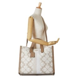 Kate Spade Tote Bag Shoulder Cream Greige White Canvas Leather Women's