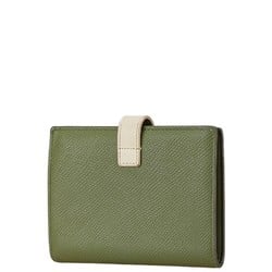 CELINE Medium Strap Wallet Bi-fold Green White Leather Women's