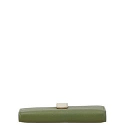 CELINE Medium Strap Wallet Bi-fold Green White Leather Women's