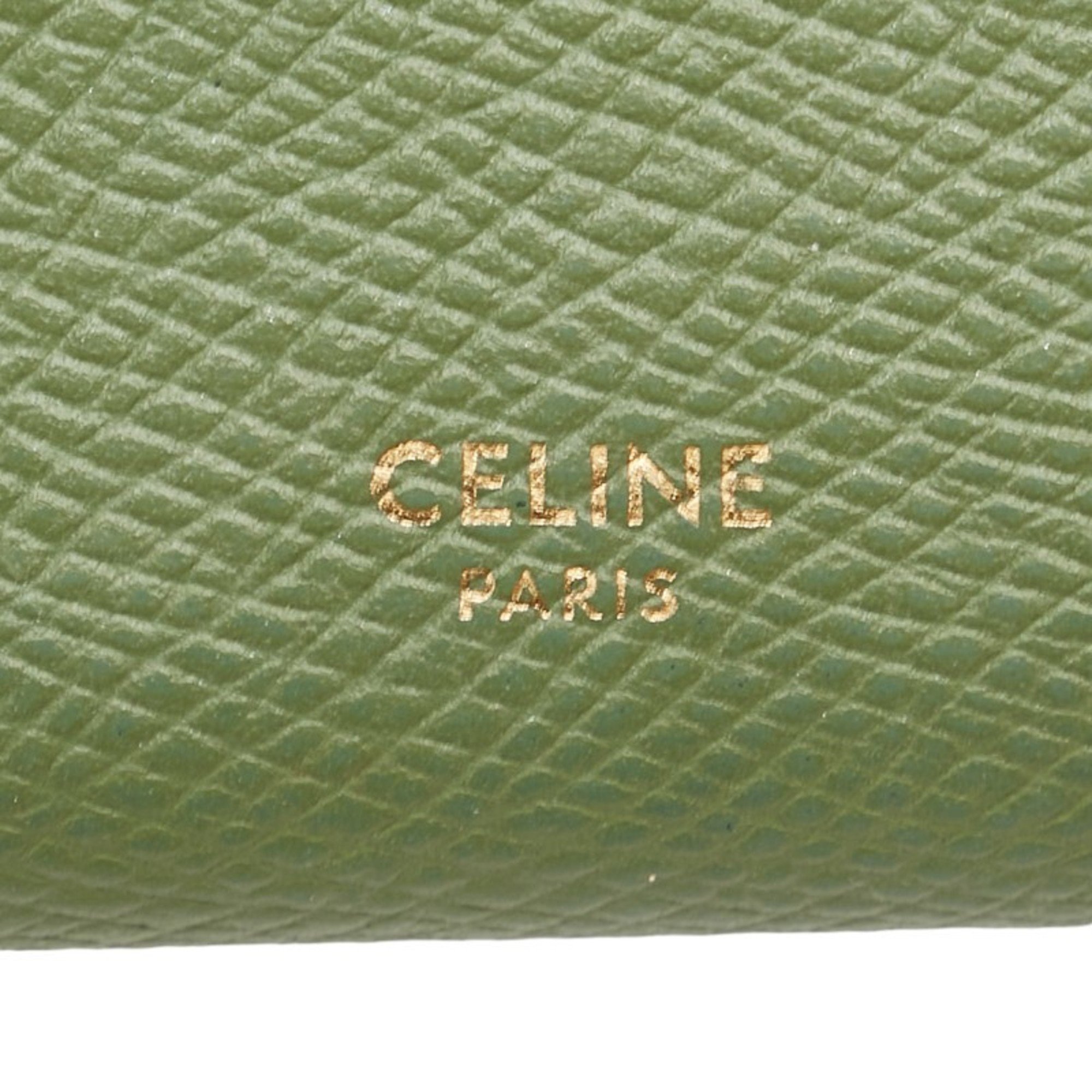 CELINE Medium Strap Wallet Bi-fold Green White Leather Women's