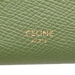 CELINE Medium Strap Wallet Bi-fold Green White Leather Women's