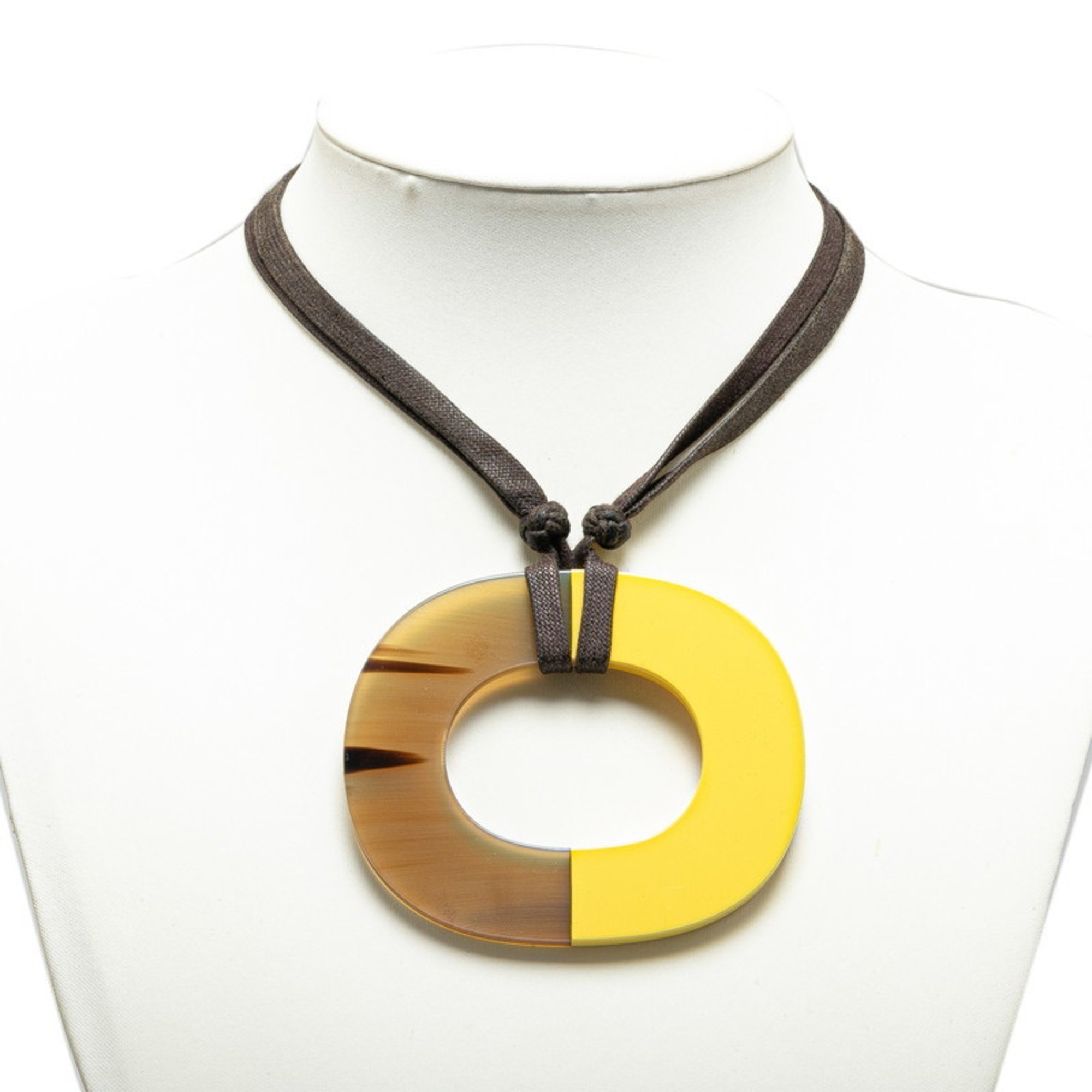 Hermes Ism Necklace Brown Yellow Buffalo Horn Women's HERMES