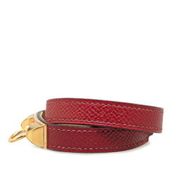 Hermes Rival Collier de Chien Double Tour 2-row bracelet wine red gold Epsom leather for women HERMES