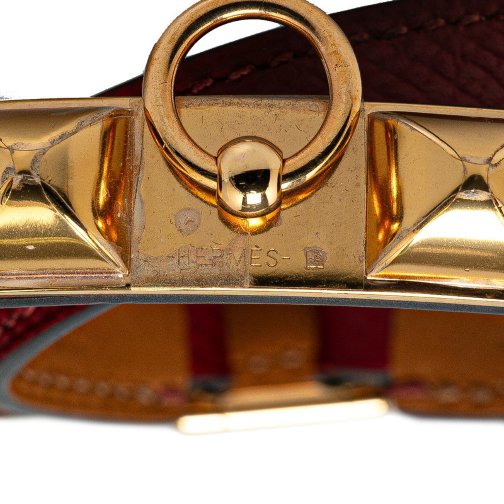 Hermes Rival Collier de Chien Double Tour 2-row bracelet wine red gold Epsom leather for women HERMES