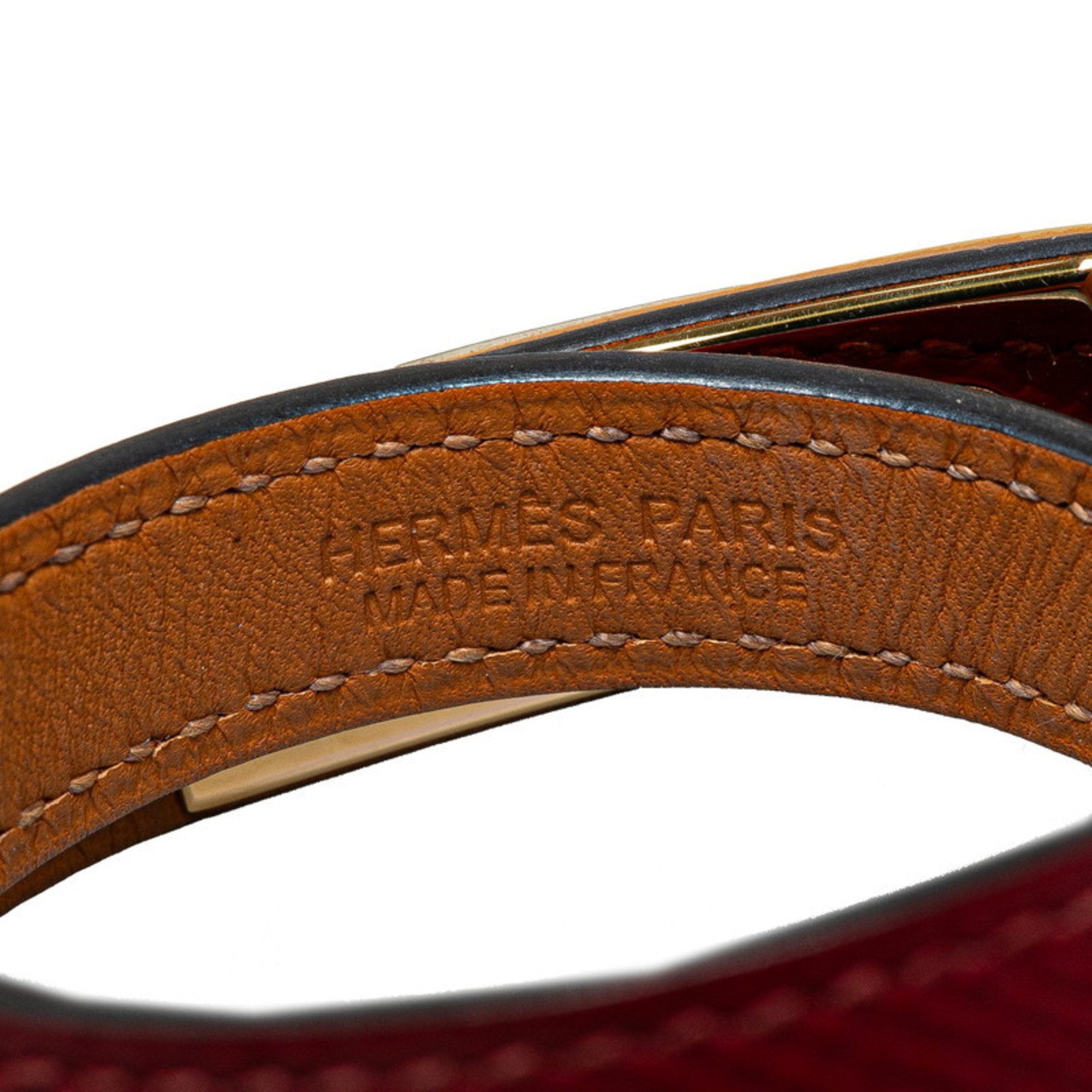 Hermes Rival Collier de Chien Double Tour 2-row bracelet wine red gold Epsom leather for women HERMES