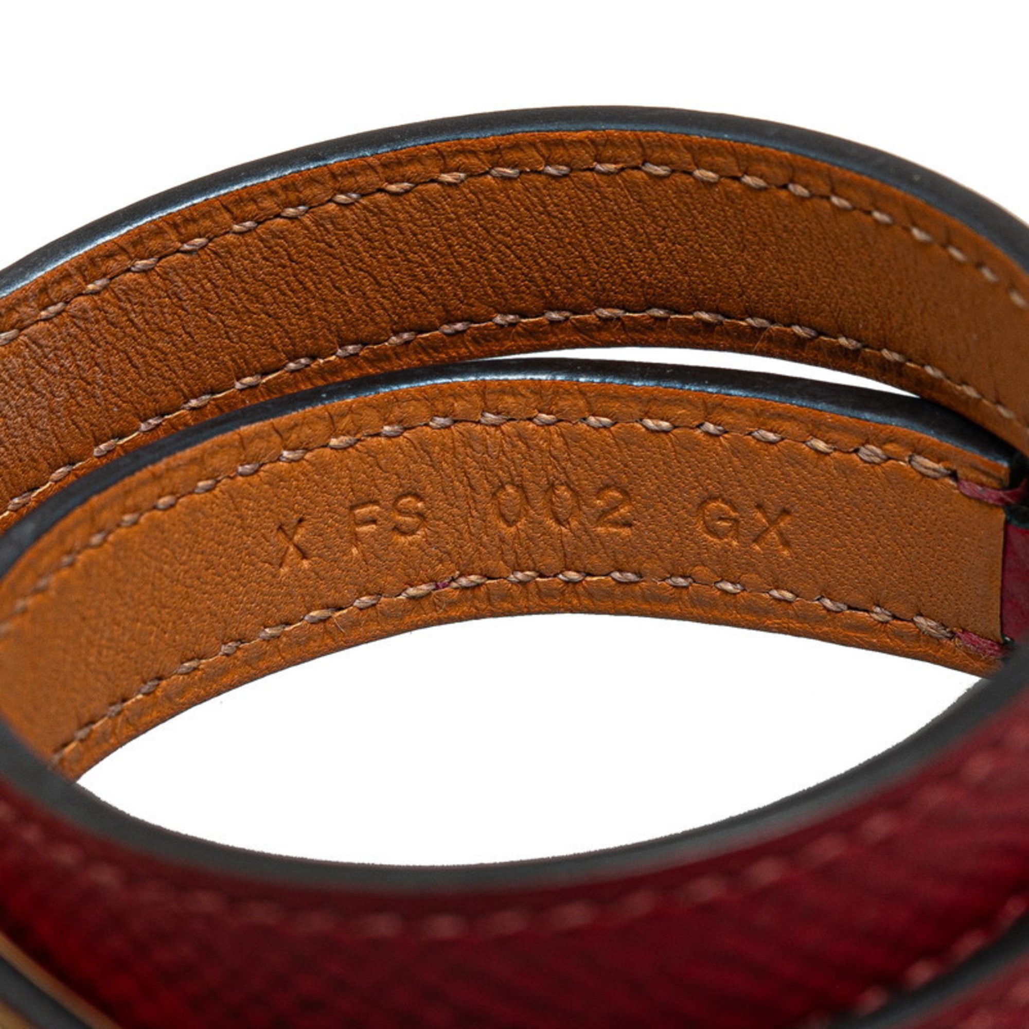 Hermes Rival Collier de Chien Double Tour 2-row bracelet wine red gold Epsom leather for women HERMES