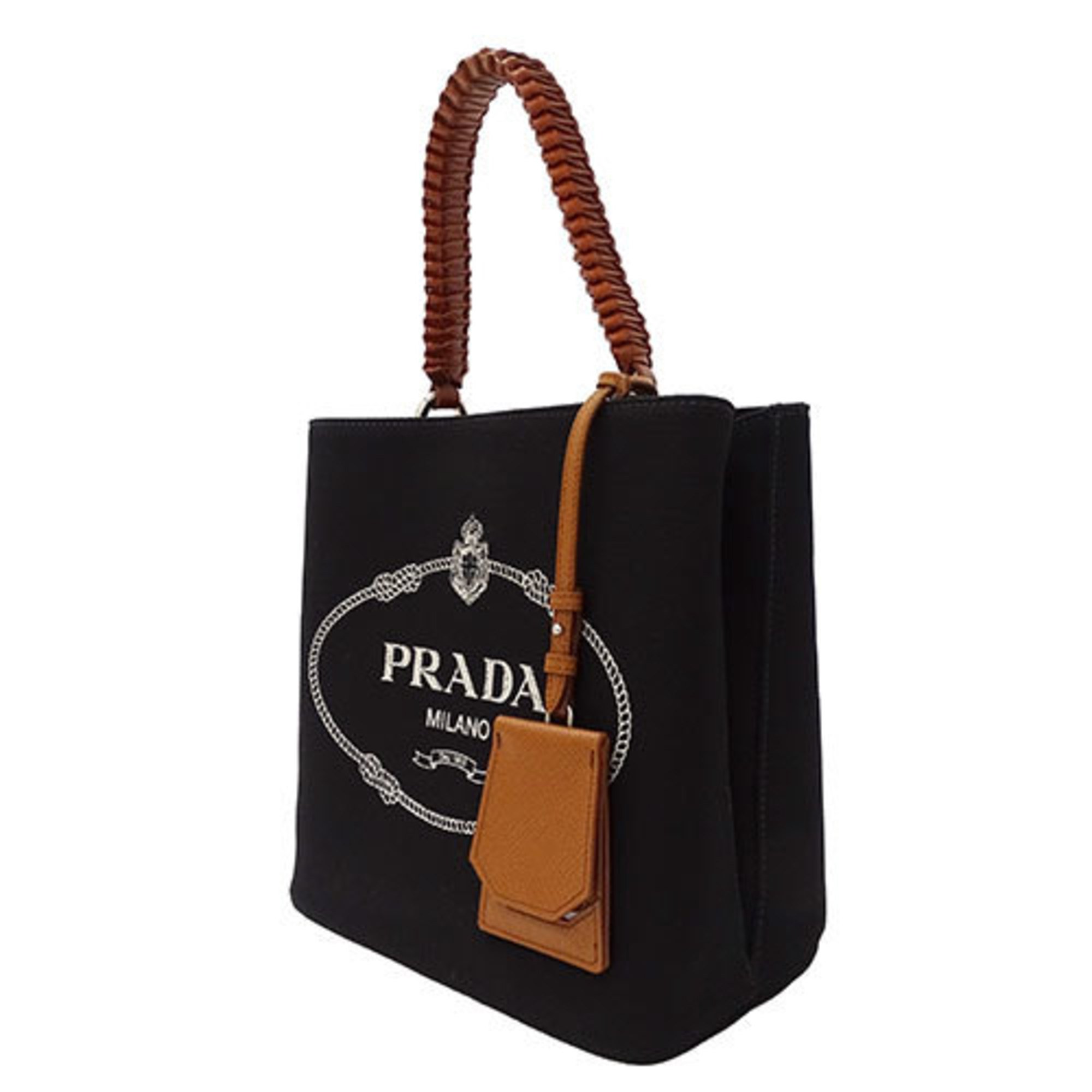 PRADA Women's Bag Handbag Shoulder 2way Canvas Jacquard Pannier Black 1BA212