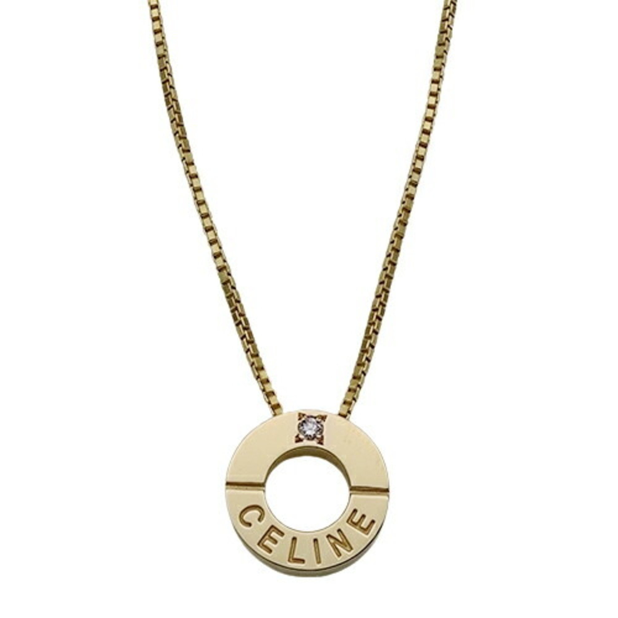 CELINE Necklace for Women 750YG K18YG 1P Diamond D0.03 Circle Yellow Gold Polished