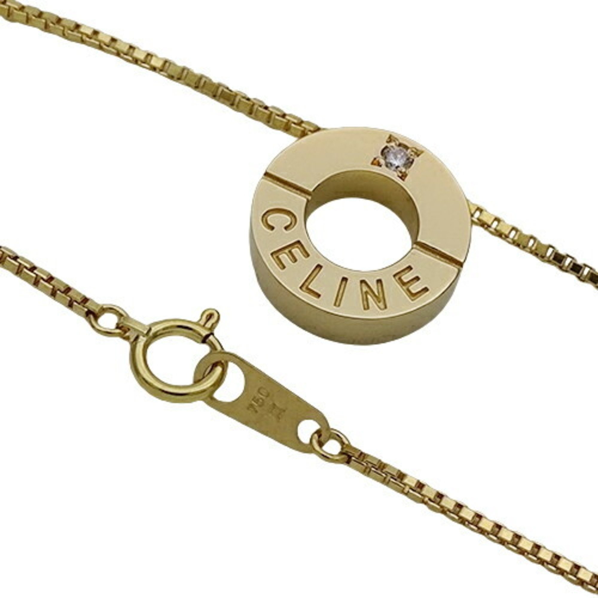 CELINE Necklace for Women 750YG K18YG 1P Diamond D0.03 Circle Yellow Gold Polished