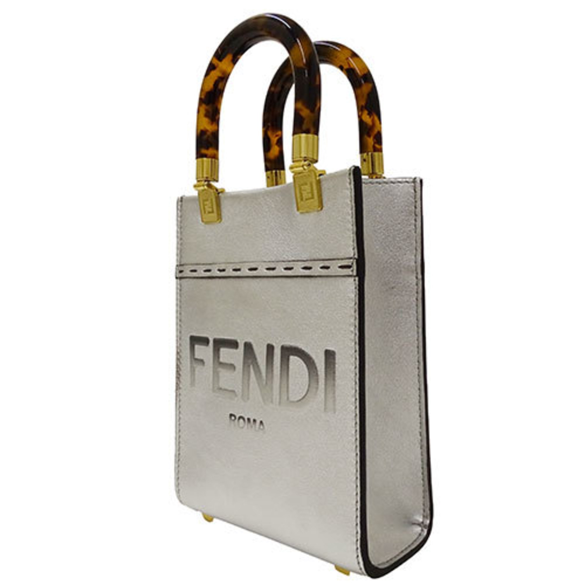 FENDI Bags Women's Handbags Shoulder 2way Leather Sunshine Shopper Silver 8BS051